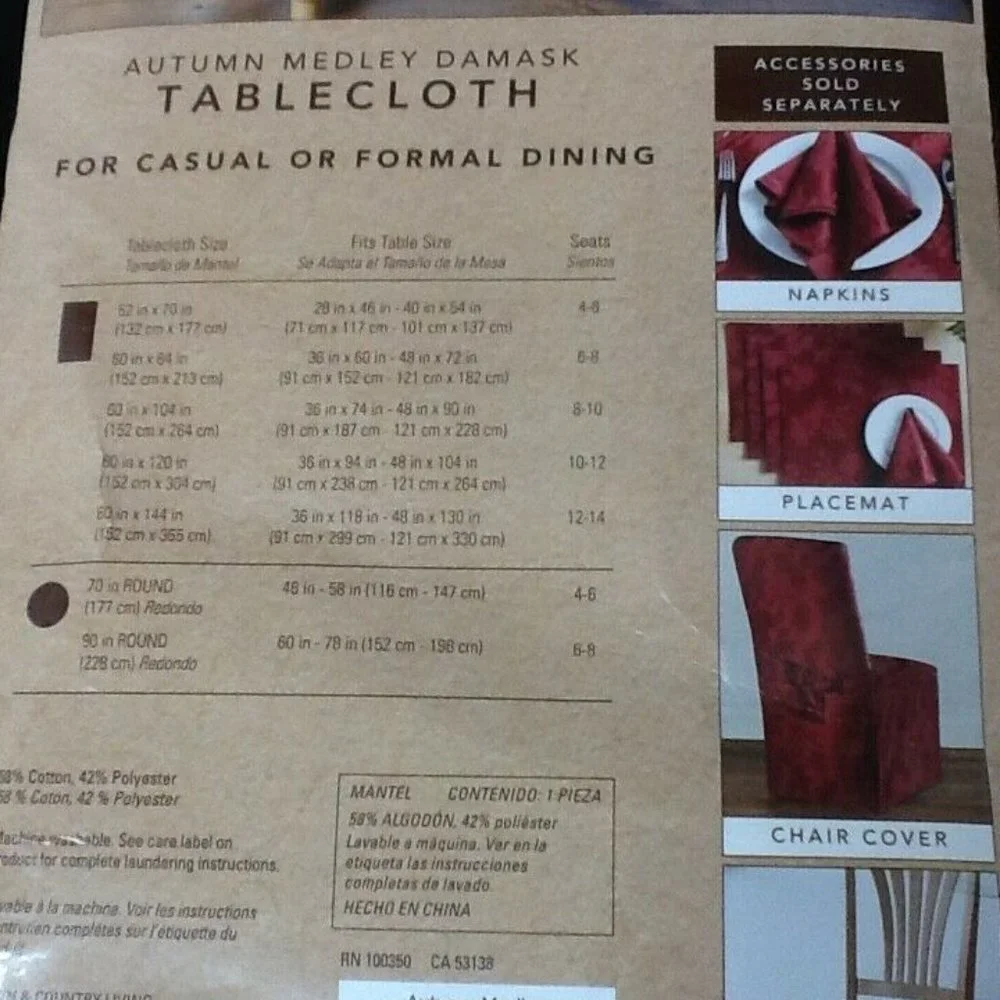 new Autumn Medley WINE-color 60 x 144 inch Damask Tablecloth (Seats 12 to 14)